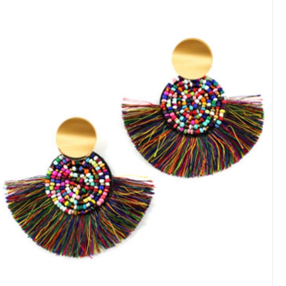Gold and Multi-Colored Fringed Earrings